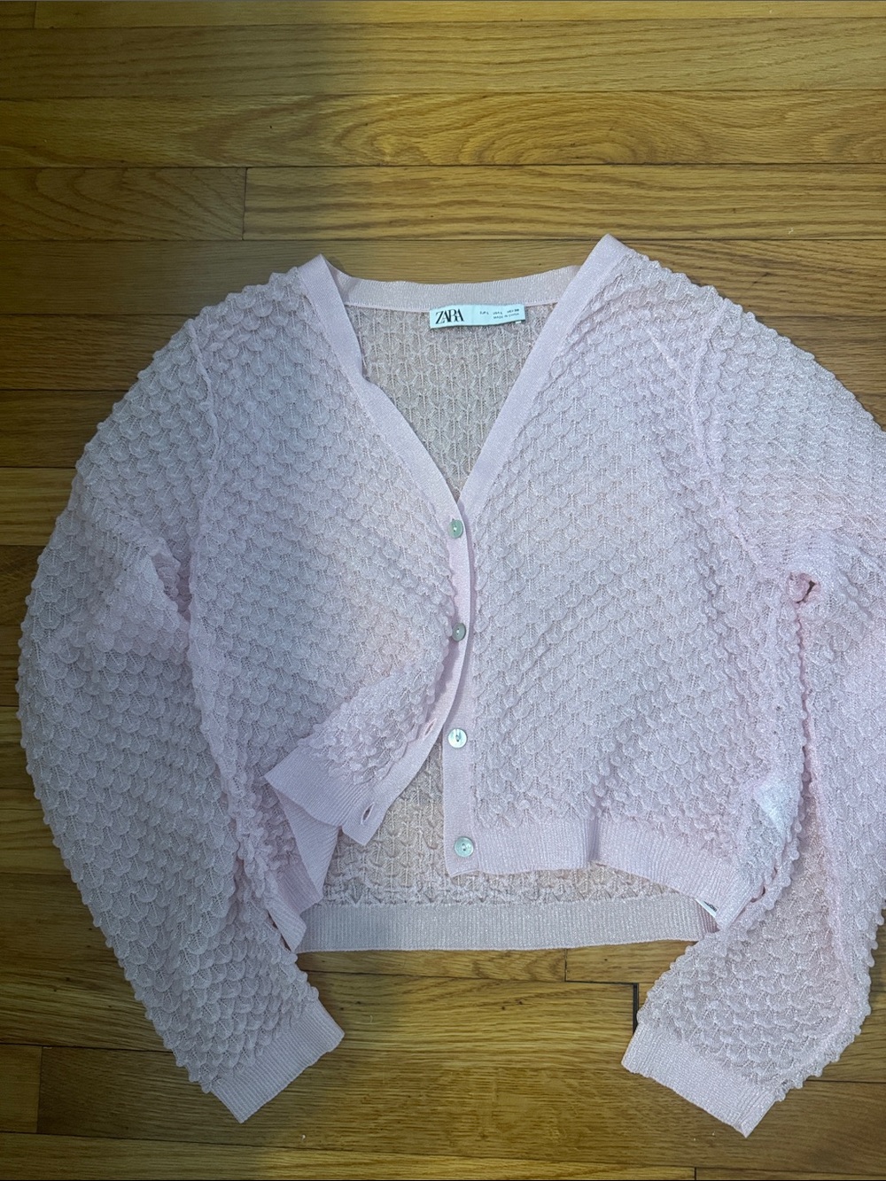 Zara Soft Pink Bubble Knit Button-Front Cardigan. Perfect condition.